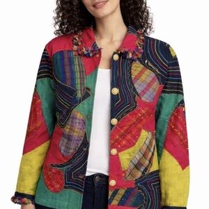 ANAGE XL Colorful Patchwork Jacket Boho Silk Blend